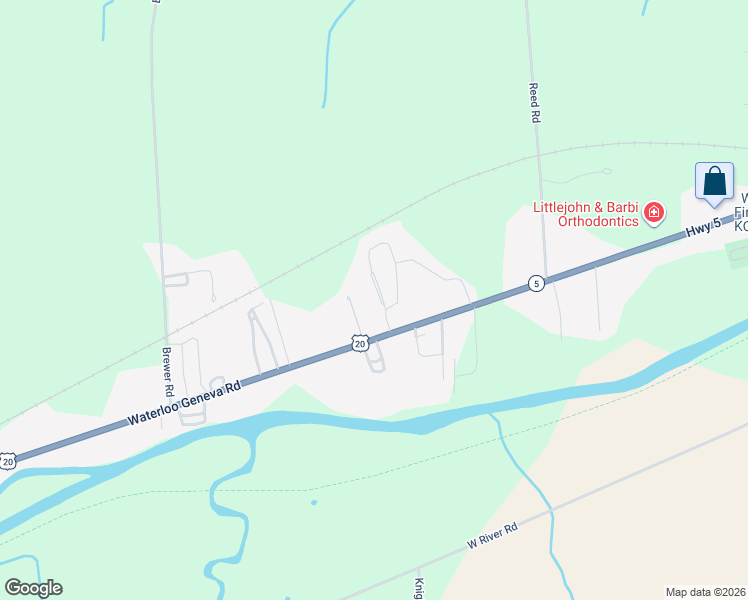 map of restaurants, bars, coffee shops, grocery stores, and more near 1021 Waterloo Geneva Road in Waterloo