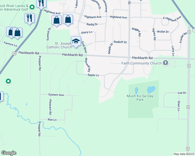 map of restaurants, bars, coffee shops, grocery stores, and more near W5946 Apple Lane in Fort Atkinson