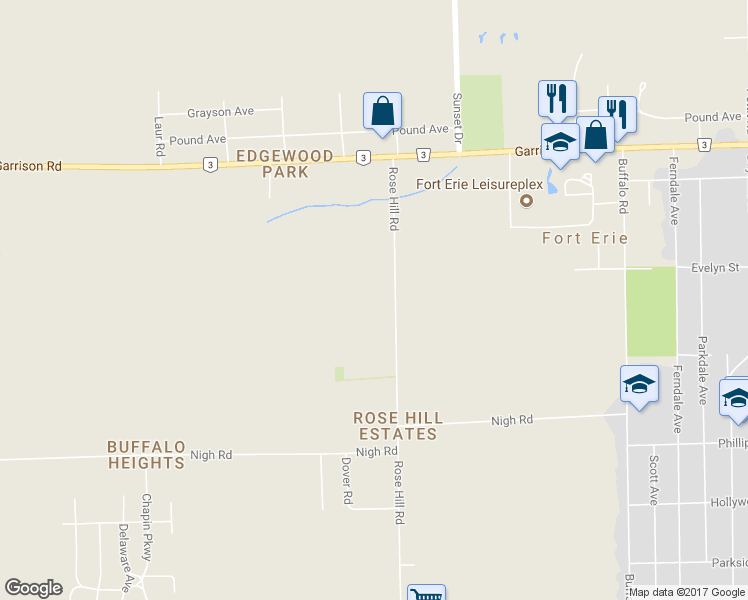 map of restaurants, bars, coffee shops, grocery stores, and more near 909 Rose Hill Road in Fort Erie