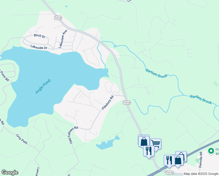 map of restaurants, bars, coffee shops, grocery stores, and more near 9 Pillsbury Road in Sandown
