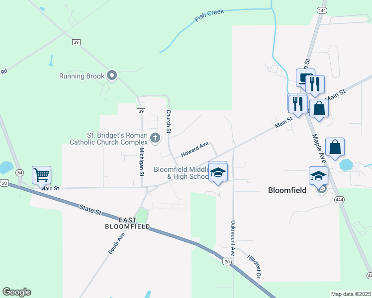 map of restaurants, bars, coffee shops, grocery stores, and more near 14 Howard Avenue in Bloomfield