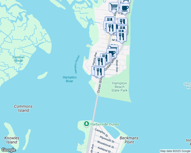 map of restaurants, bars, coffee shops, grocery stores, and more near 2 Bailey Avenue in Hampton