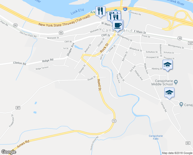 map of restaurants, bars, coffee shops, grocery stores, and more near 82 Reed Street in Canajoharie