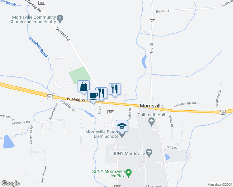 map of restaurants, bars, coffee shops, grocery stores, and more near 25 East Main Street in Earlville