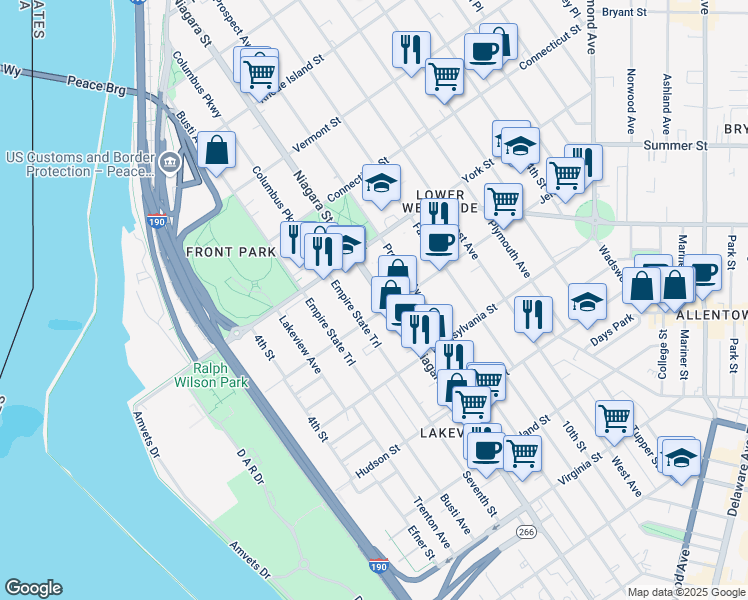 map of restaurants, bars, coffee shops, grocery stores, and more near 591 New York 266 in Buffalo