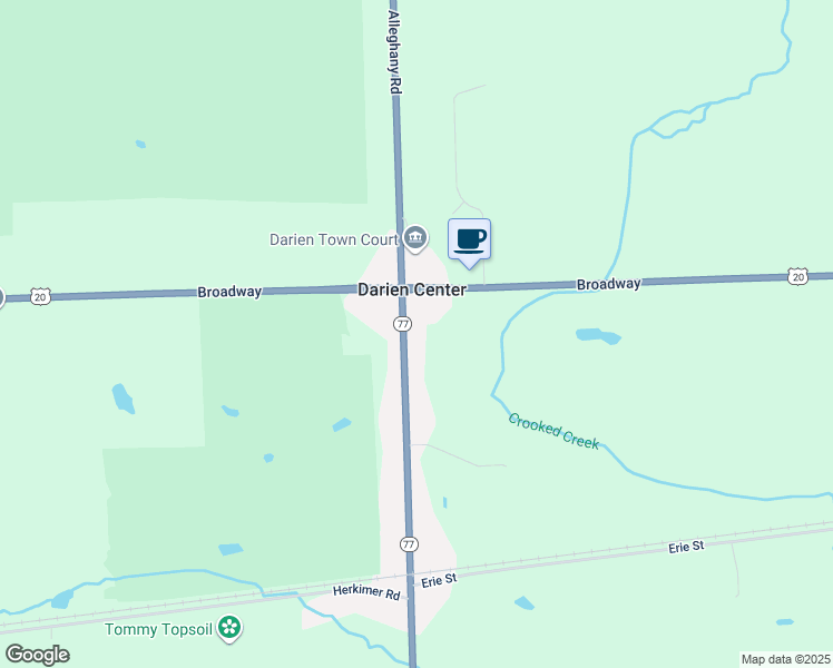 map of restaurants, bars, coffee shops, grocery stores, and more near 10613 Alleghany Road in Darien Center