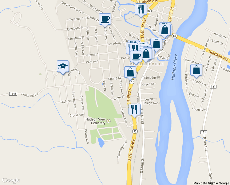 map of restaurants, bars, coffee shops, grocery stores, and more near 238 South 3rd Avenue in Mechanicville