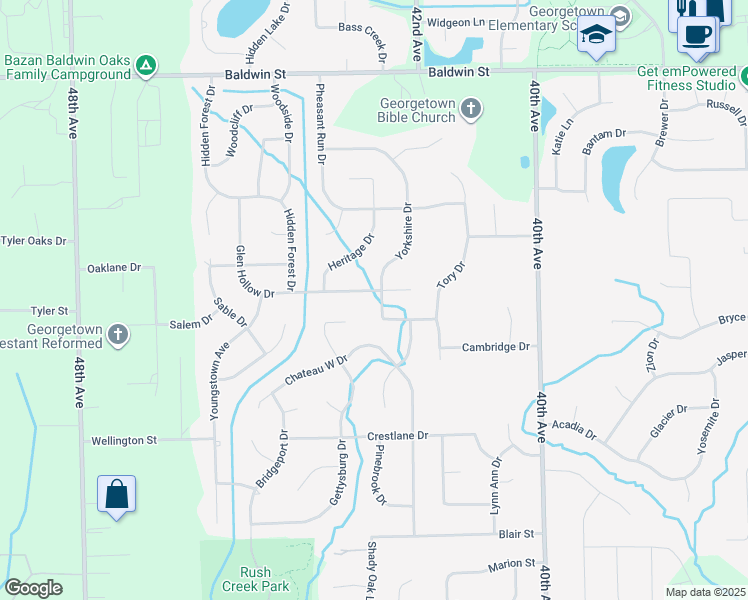 map of restaurants, bars, coffee shops, grocery stores, and more near 4305 Yorkshire Drive in Hudsonville
