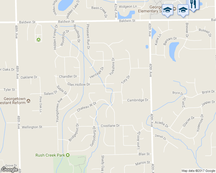 map of restaurants, bars, coffee shops, grocery stores, and more near 4305 Yorkshire Drive in Hudsonville