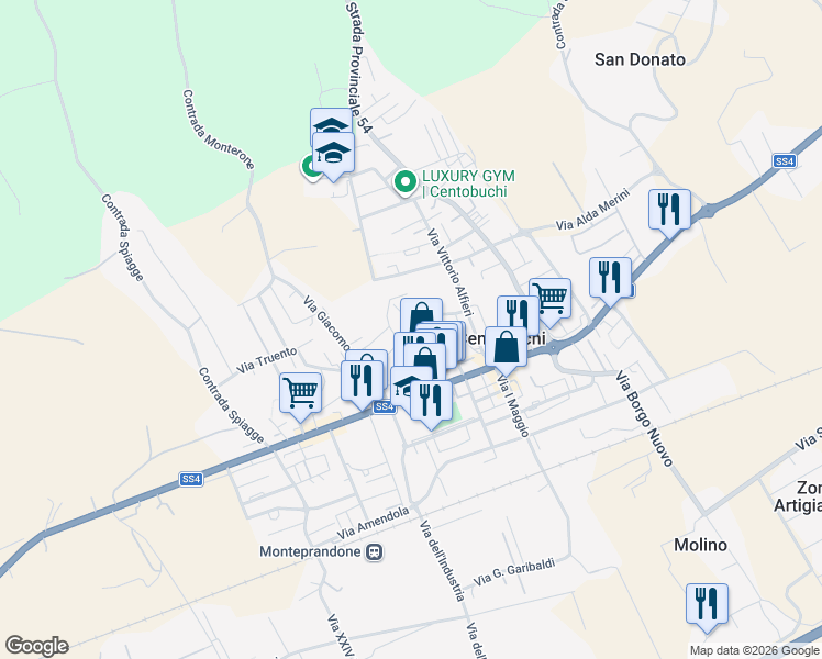 map of restaurants, bars, coffee shops, grocery stores, and more near 45 Via Ugo Foscolo in Centobuchi