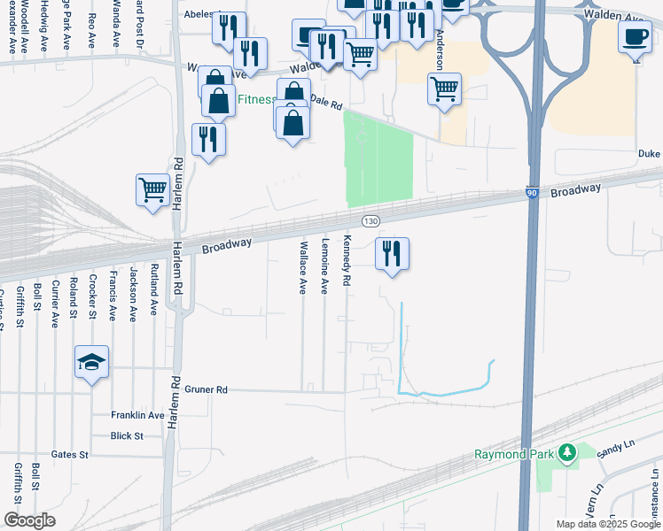 map of restaurants, bars, coffee shops, grocery stores, and more near 165 Lemoine Avenue in Buffalo