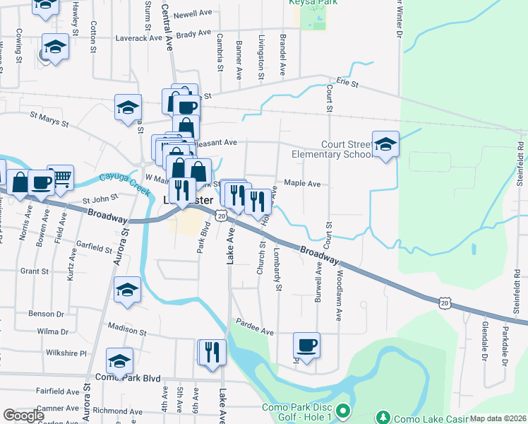 map of restaurants, bars, coffee shops, grocery stores, and more near 18 Holland Avenue in Lancaster