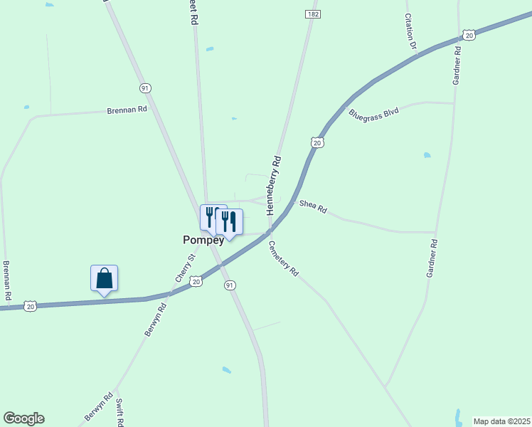 map of restaurants, bars, coffee shops, grocery stores, and more near 7404 Academy Street in Fabius