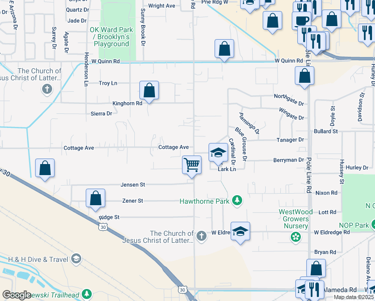 map of restaurants, bars, coffee shops, grocery stores, and more near in Pocatello