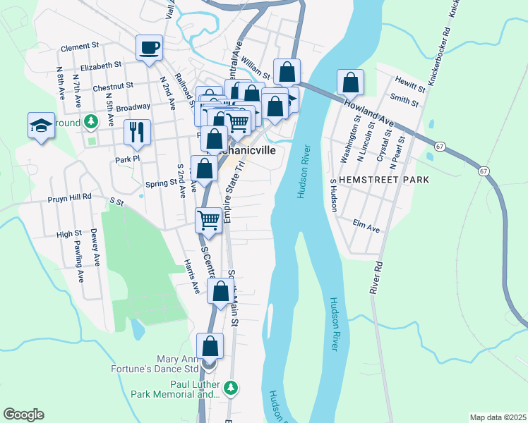 map of restaurants, bars, coffee shops, grocery stores, and more near 40 Newman Avenue in Mechanicville