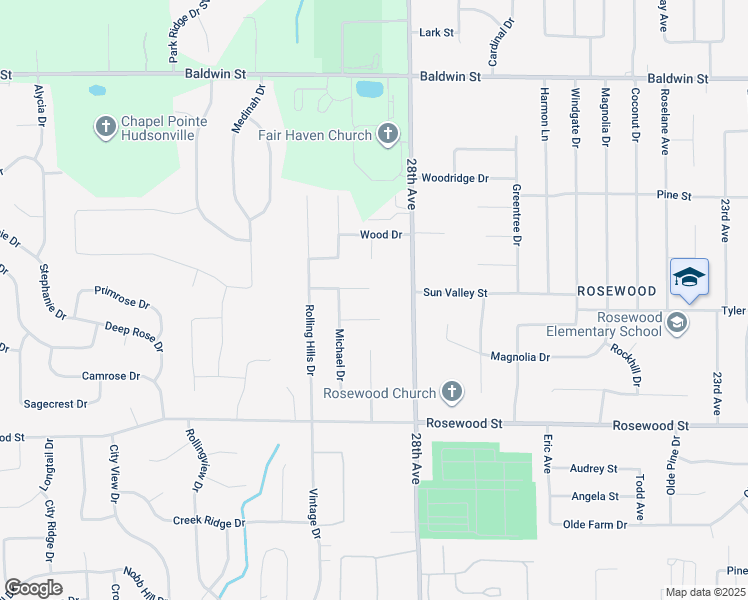 map of restaurants, bars, coffee shops, grocery stores, and more near 2891 Michael Court in Hudsonville