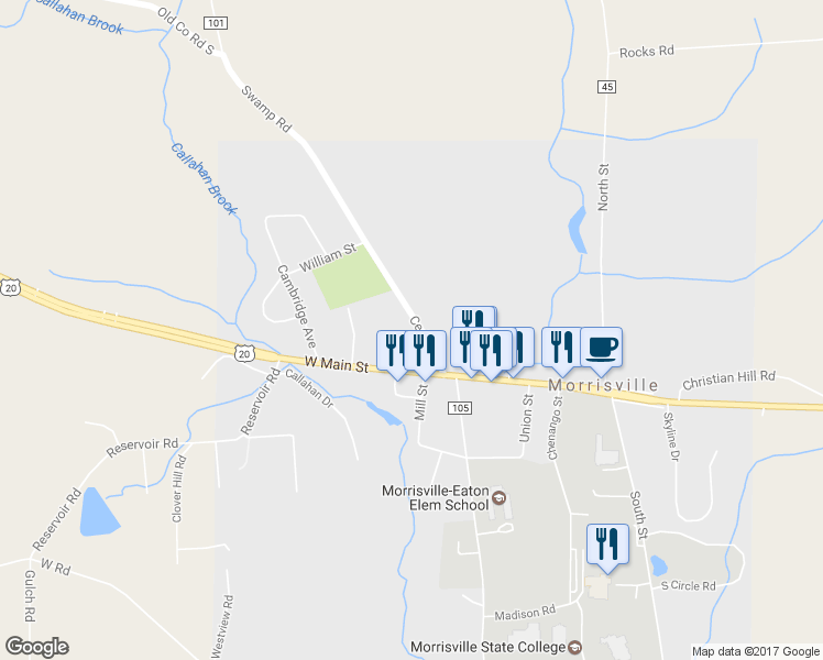 map of restaurants, bars, coffee shops, grocery stores, and more near 19 Cedar Street in Morrisville
