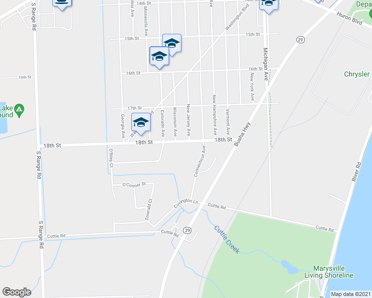 map of restaurants, bars, coffee shops, grocery stores, and more near 711 18th Street in Marysville