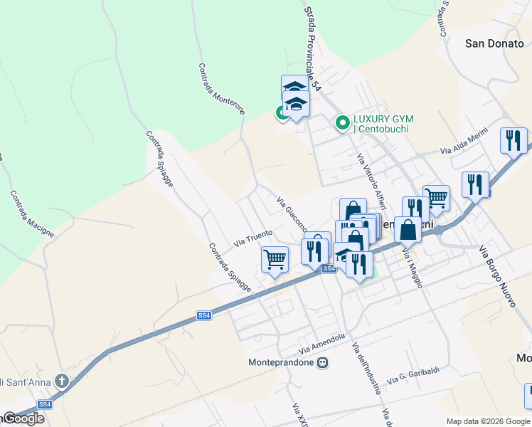 map of restaurants, bars, coffee shops, grocery stores, and more near 1 Vicolo Matteotti Primo in Centobuchi