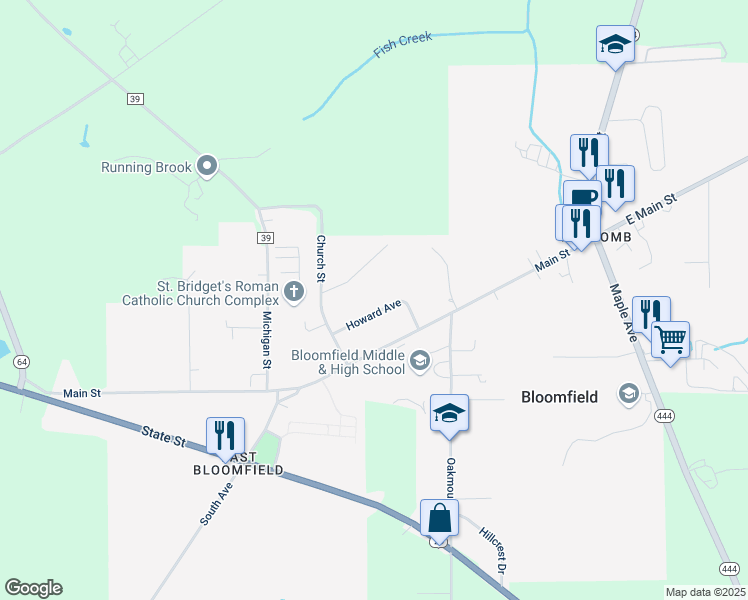 map of restaurants, bars, coffee shops, grocery stores, and more near 14 Howard Avenue in Bloomfield