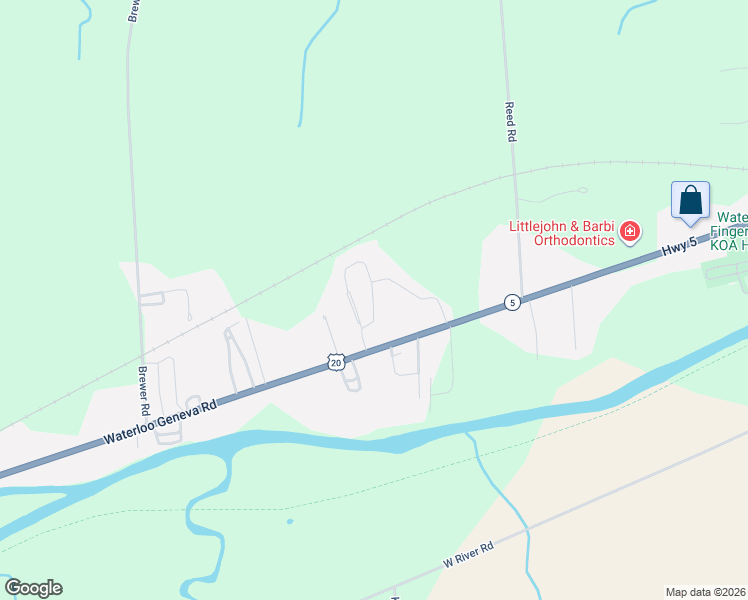 map of restaurants, bars, coffee shops, grocery stores, and more near 1043 Waterloo Geneva Road in Waterloo