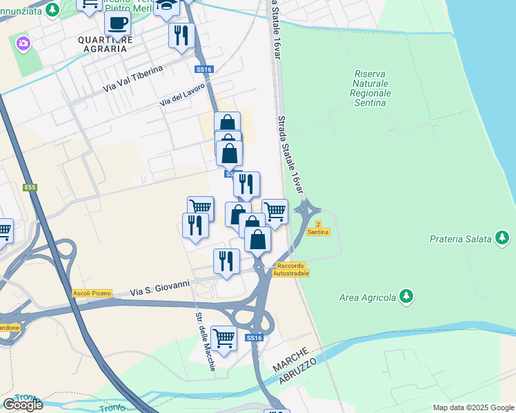 map of restaurants, bars, coffee shops, grocery stores, and more near 10 Via Pontida in San Benedetto del Tronto