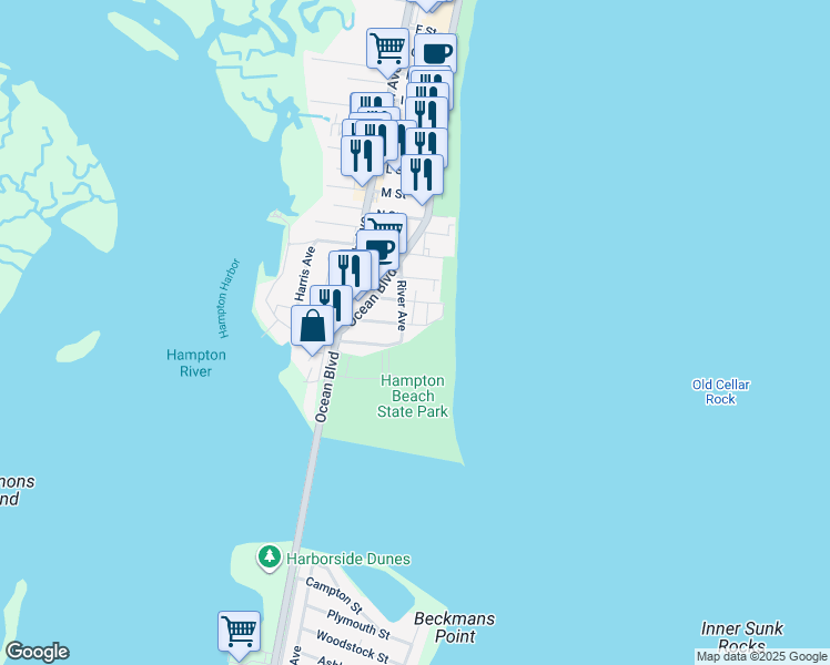 map of restaurants, bars, coffee shops, grocery stores, and more near 28 Dover Avenue in Hampton