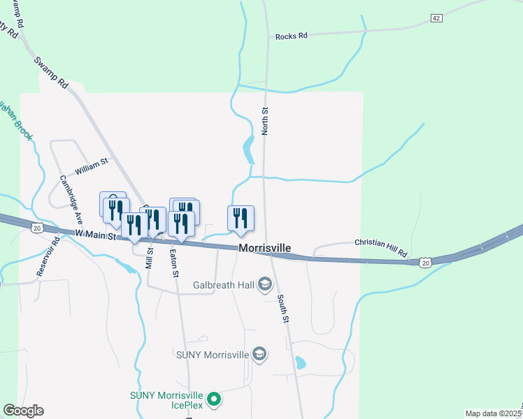 map of restaurants, bars, coffee shops, grocery stores, and more near 19 North Street in Morrisville