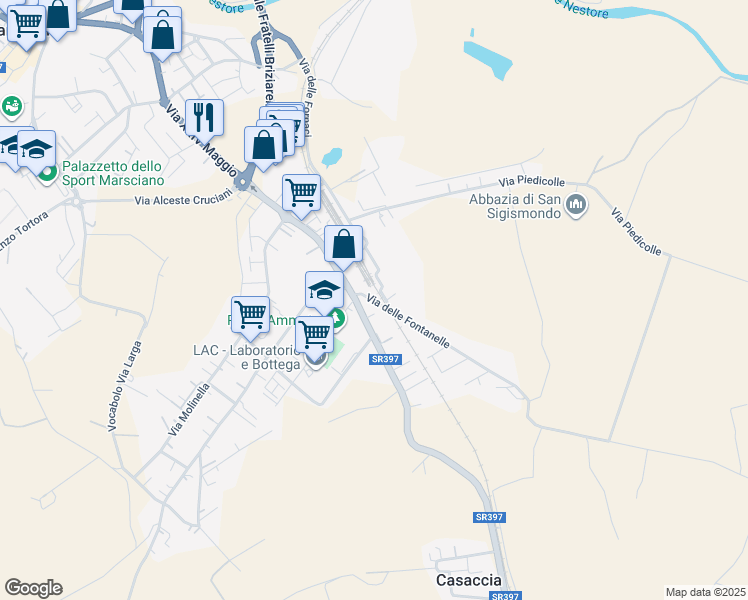 map of restaurants, bars, coffee shops, grocery stores, and more near 3 Via delle Fontanelle in Marsciano