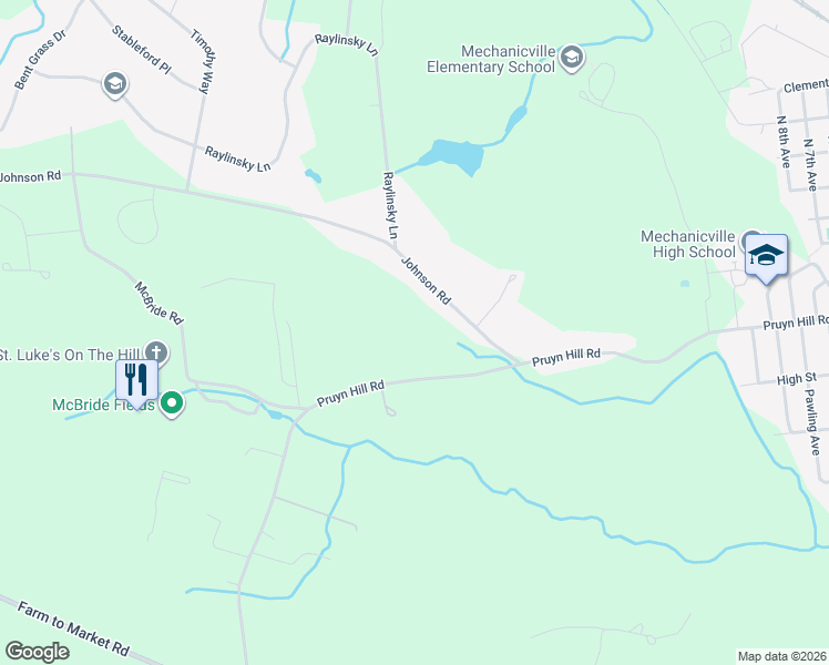 map of restaurants, bars, coffee shops, grocery stores, and more near 20 Johnson Road in Mechanicville