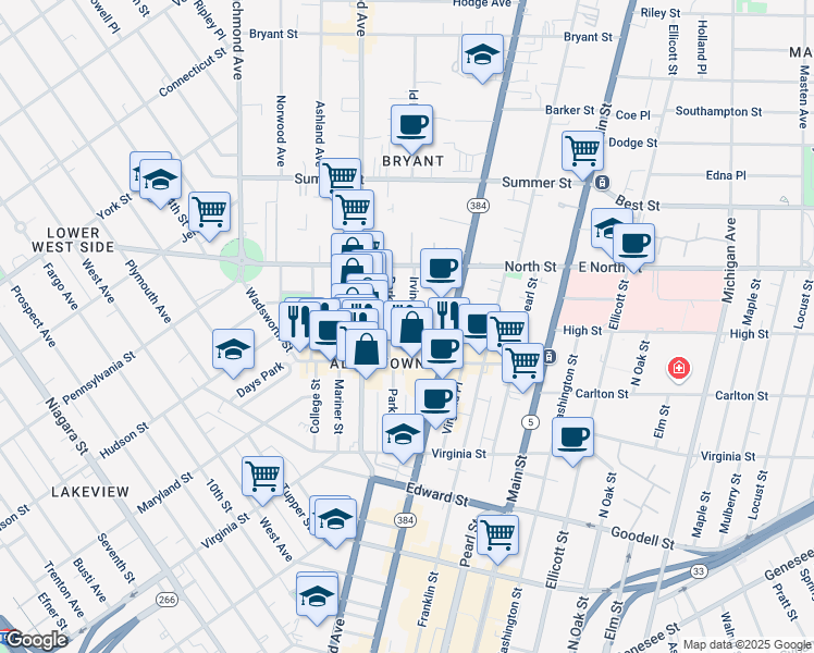 map of restaurants, bars, coffee shops, grocery stores, and more near in Ridgeway