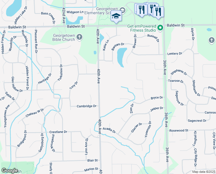 map of restaurants, bars, coffee shops, grocery stores, and more near 7160 40th Avenue in Hudsonville