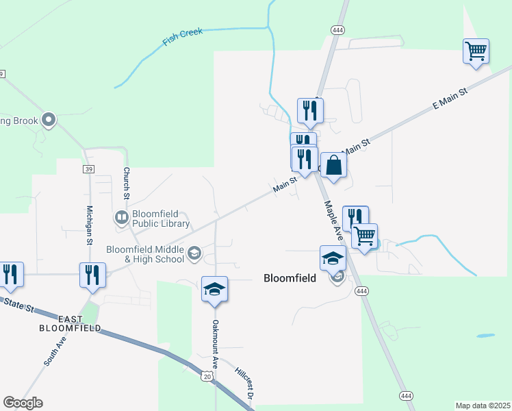 map of restaurants, bars, coffee shops, grocery stores, and more near 40 Main Street in Bloomfield