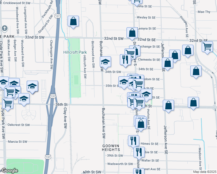 map of restaurants, bars, coffee shops, grocery stores, and more near in Grand Rapids