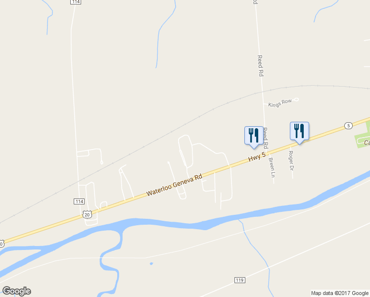 map of restaurants, bars, coffee shops, grocery stores, and more near 1021 Waterloo Geneva Road in Waterloo