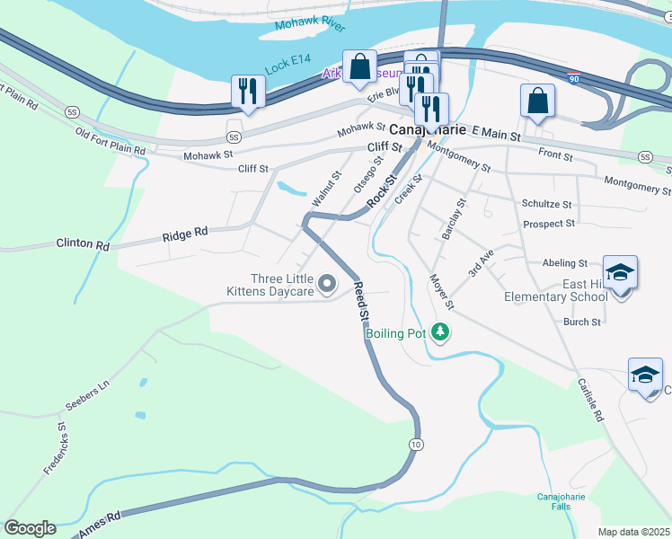 map of restaurants, bars, coffee shops, grocery stores, and more near 82 Reed Street in Canajoharie