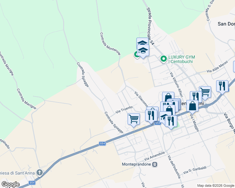 map of restaurants, bars, coffee shops, grocery stores, and more near 1 Vicolo Matteotti Secondo in Centobuchi