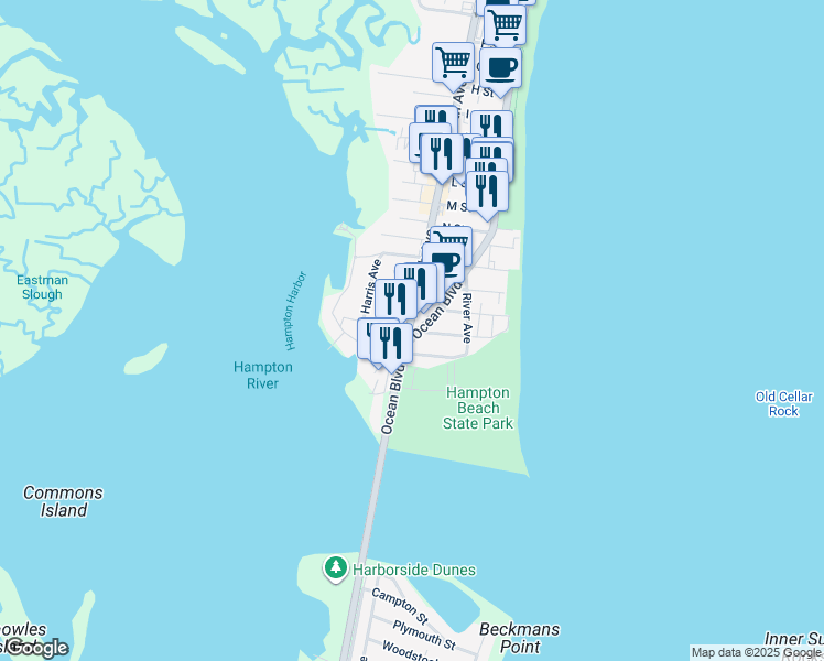map of restaurants, bars, coffee shops, grocery stores, and more near 201 Ashworth Avenue in Hampton