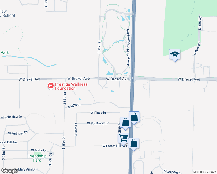map of restaurants, bars, coffee shops, grocery stores, and more near 2933 South Riverwood Boulevard in Franklin