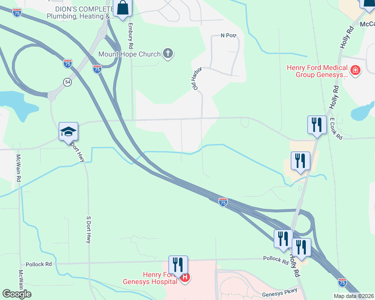 map of restaurants, bars, coffee shops, grocery stores, and more near 8517 Joseph Street in Grand Blanc