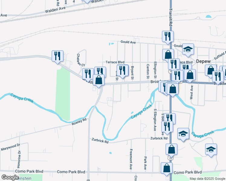 map of restaurants, bars, coffee shops, grocery stores, and more near 4599 New York 130 in Depew