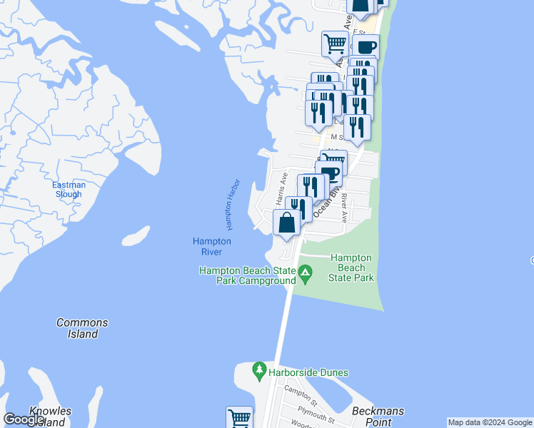 map of restaurants, bars, coffee shops, grocery stores, and more near 25 Duston Avenue in Hampton