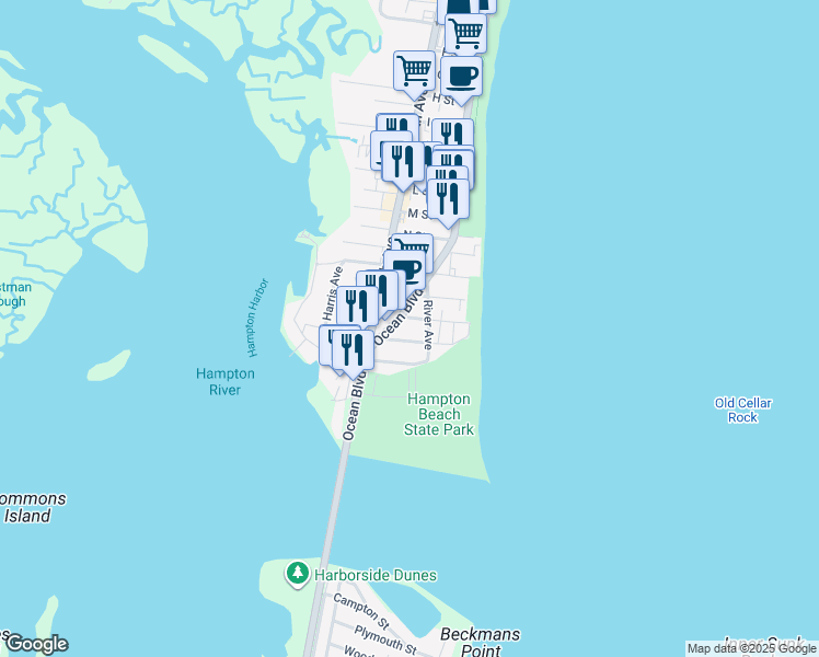 map of restaurants, bars, coffee shops, grocery stores, and more near 3 Concord Avenue in Hampton