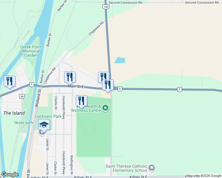 map of restaurants, bars, coffee shops, grocery stores, and more near Highway 3 in Port Colborne