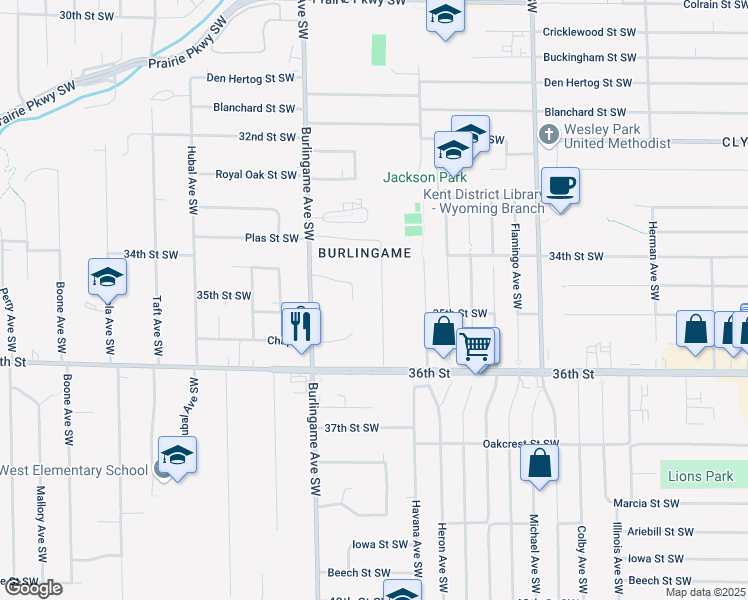map of restaurants, bars, coffee shops, grocery stores, and more near 1530 Charles Russell Court in Wyoming