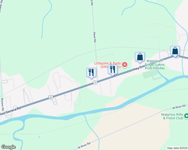 map of restaurants, bars, coffee shops, grocery stores, and more near 2561 Reed Road in Waterloo