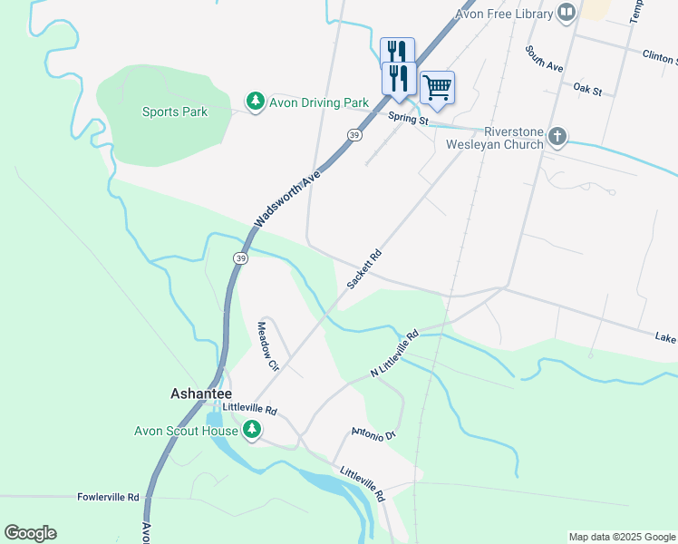 map of restaurants, bars, coffee shops, grocery stores, and more near 4686 Linden Street in Avon