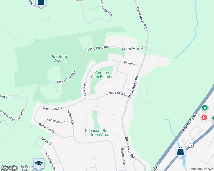 map of restaurants, bars, coffee shops, grocery stores, and more near 9 Greenfield Drive in Merrimack