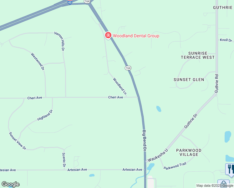 map of restaurants, bars, coffee shops, grocery stores, and more near W231S7895 Woodland Lane in Big Bend