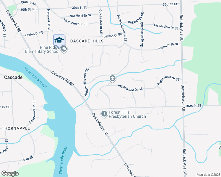 map of restaurants, bars, coffee shops, grocery stores, and more near 7584 Aspenwood Drive Southeast in Grand Rapids